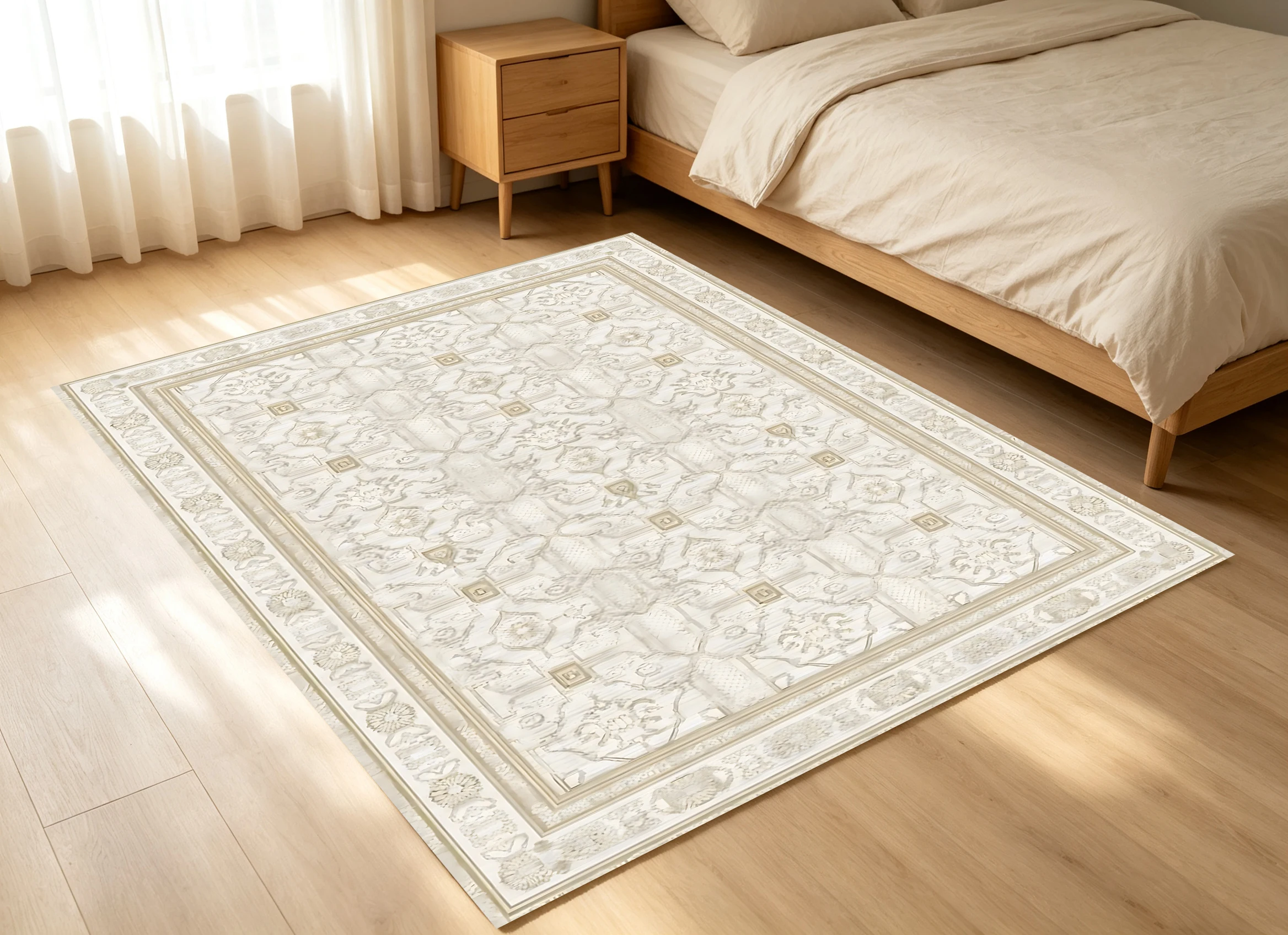 2D Retro Light Beige Geometric Check Pattern Rug - Suitable for Living Room and Bedroom, Instantly Refreshes Autumn/Winter Decor