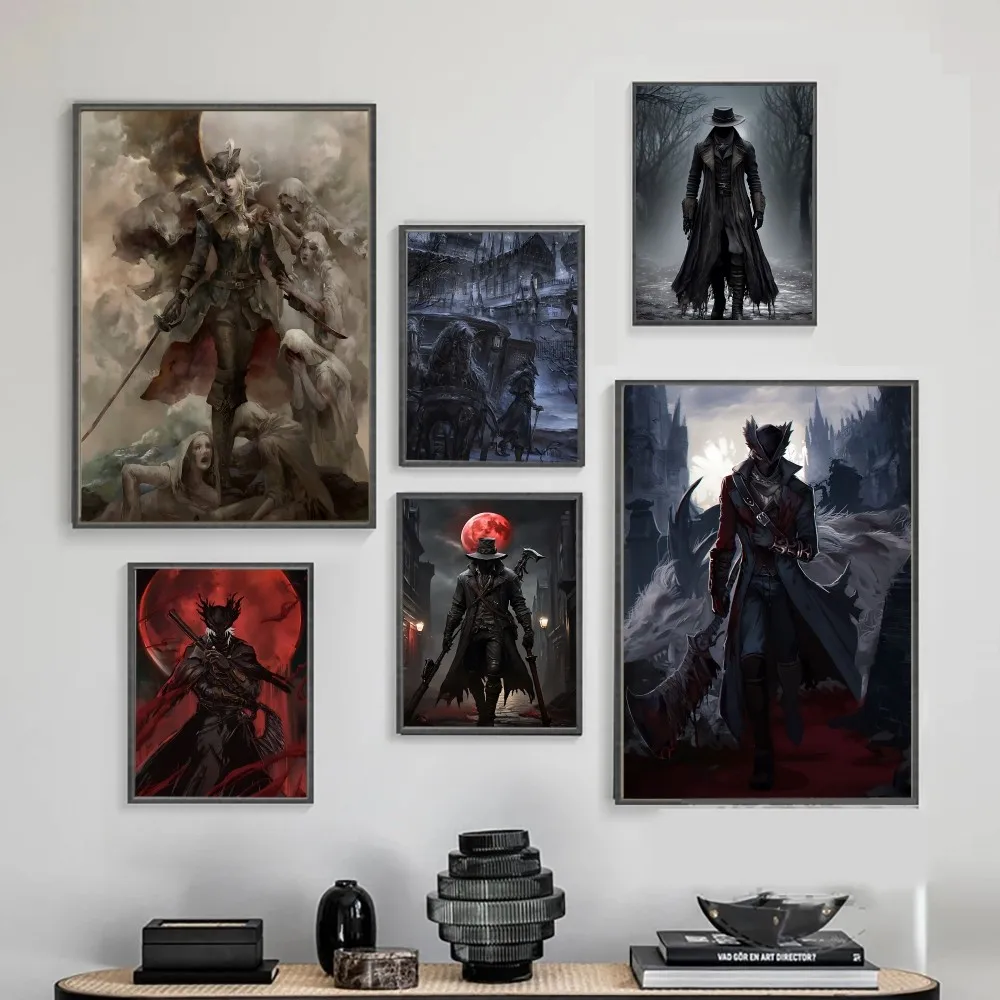 Spiel B-Bloodborne Buntes Poster, klebrige Poster, wasserfester Papieraufkleber, Kaffeehaus, Bar, Heimdekoration
