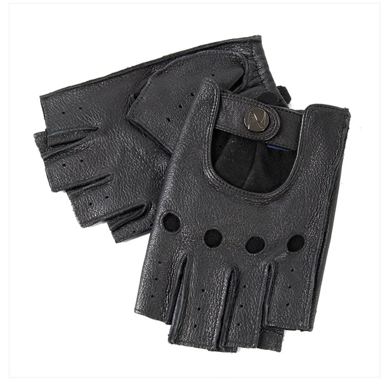 

Genuine Leather Half Finger Gloves Men Winter Breathable Driving Semi-Finger Male Sheepskin Glove Non-Slip Fitness