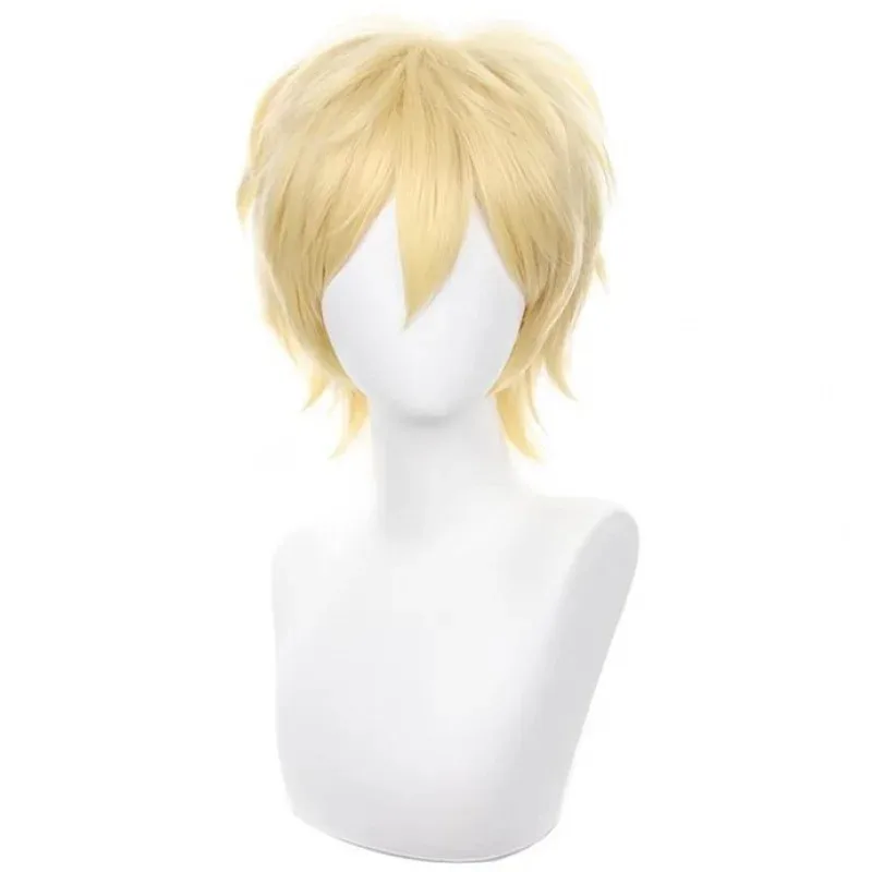 

2025 12, парик для косплея, Хэллоуин, аниме, мужские светло-желтые короткие волосы с защитой от скручивания, трансграничные