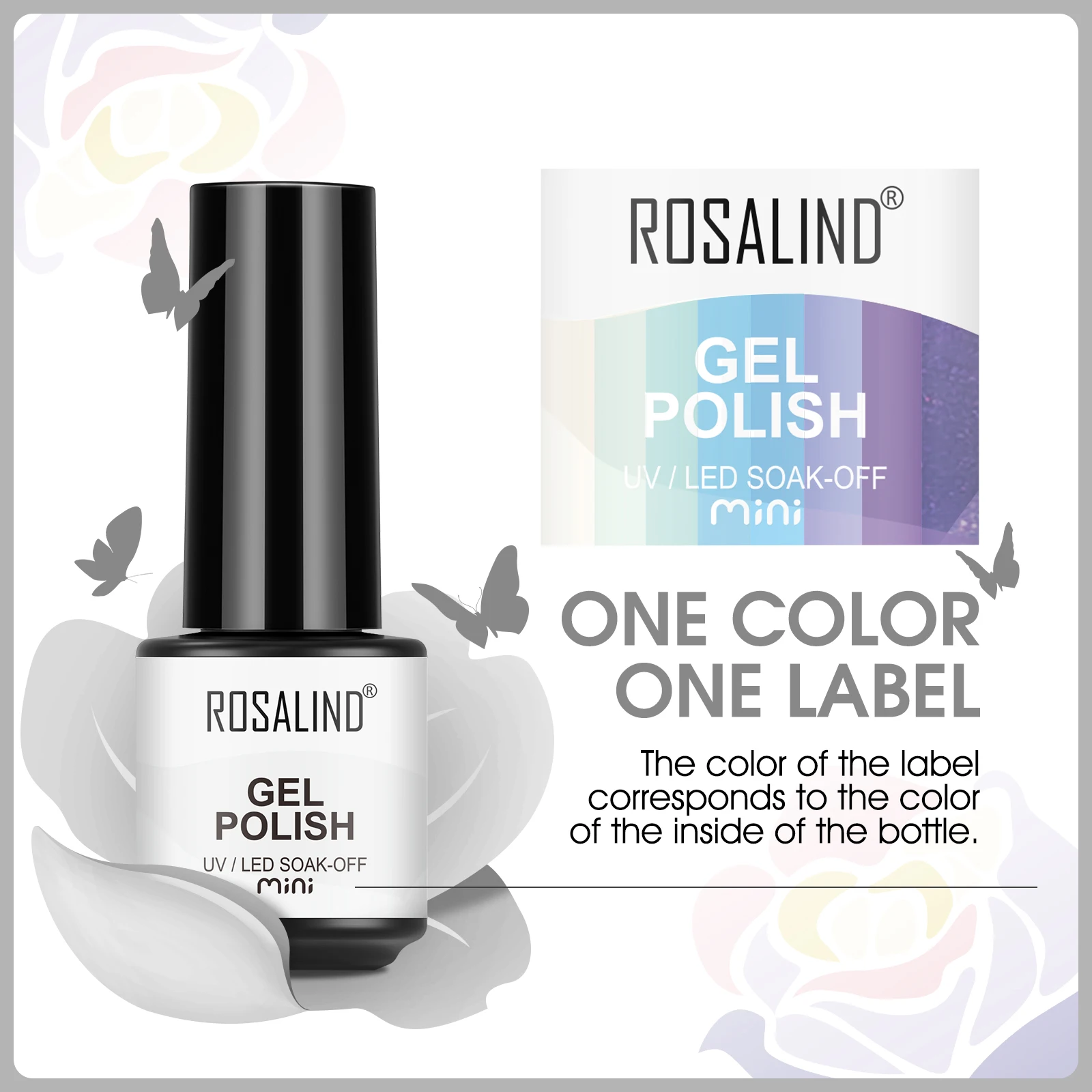 ROSALIND 5 Colors Pure Colors Gel Nail Polish Set Semi Permanent 5ml Gel Varnishes Base Top Coat Set for Starter DIY