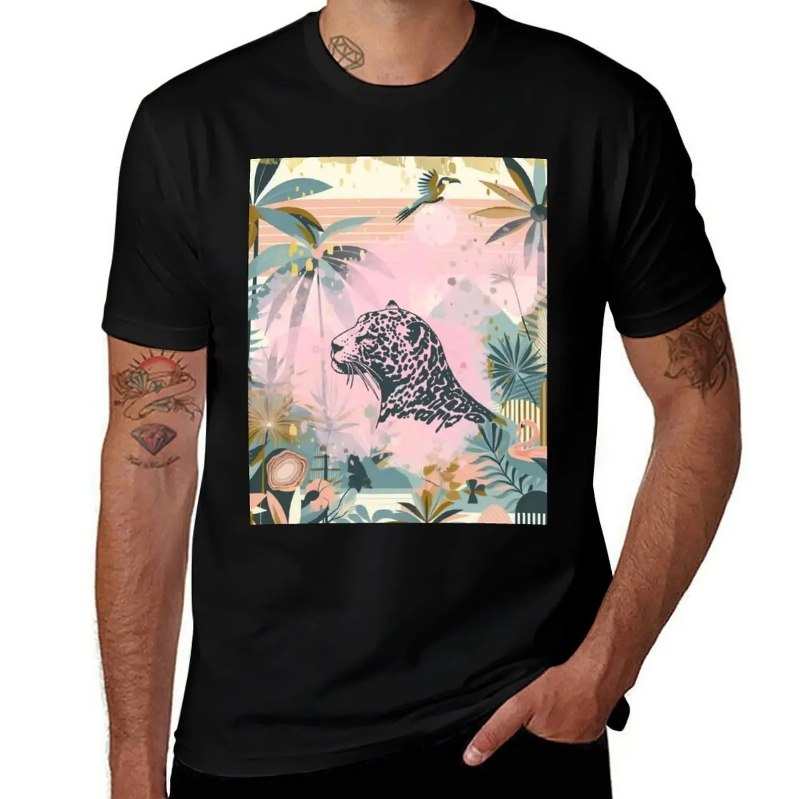 

Elegant Gold Tropical Jungle Pattern Botanical Palm Leaves Design T-Shirt essential t shirt topping cheap stuff mens fashion