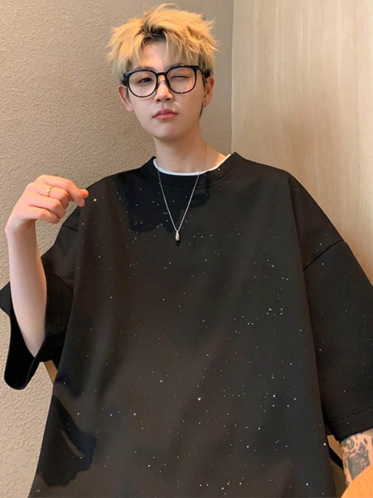 

Мужская летняя футболка Bla Heaven Star, высококачественная, модная, брендовая, уличный стиль, 400 г, плотная, с рукавом 7/8