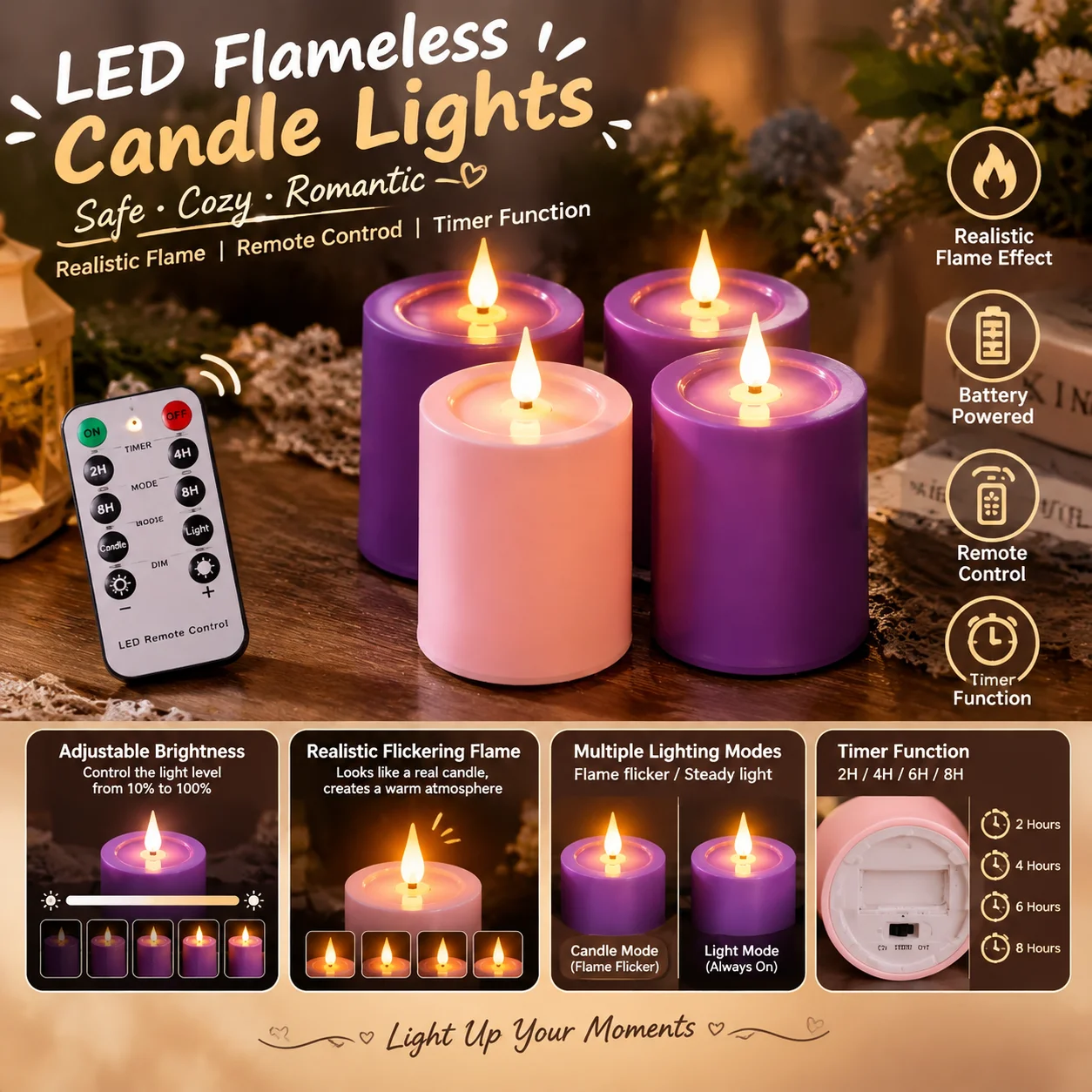LED Flameless Candles Battery Operated LED Light with Remote Timer Holiday Party Candles for Home Room Decor Wedding Gift