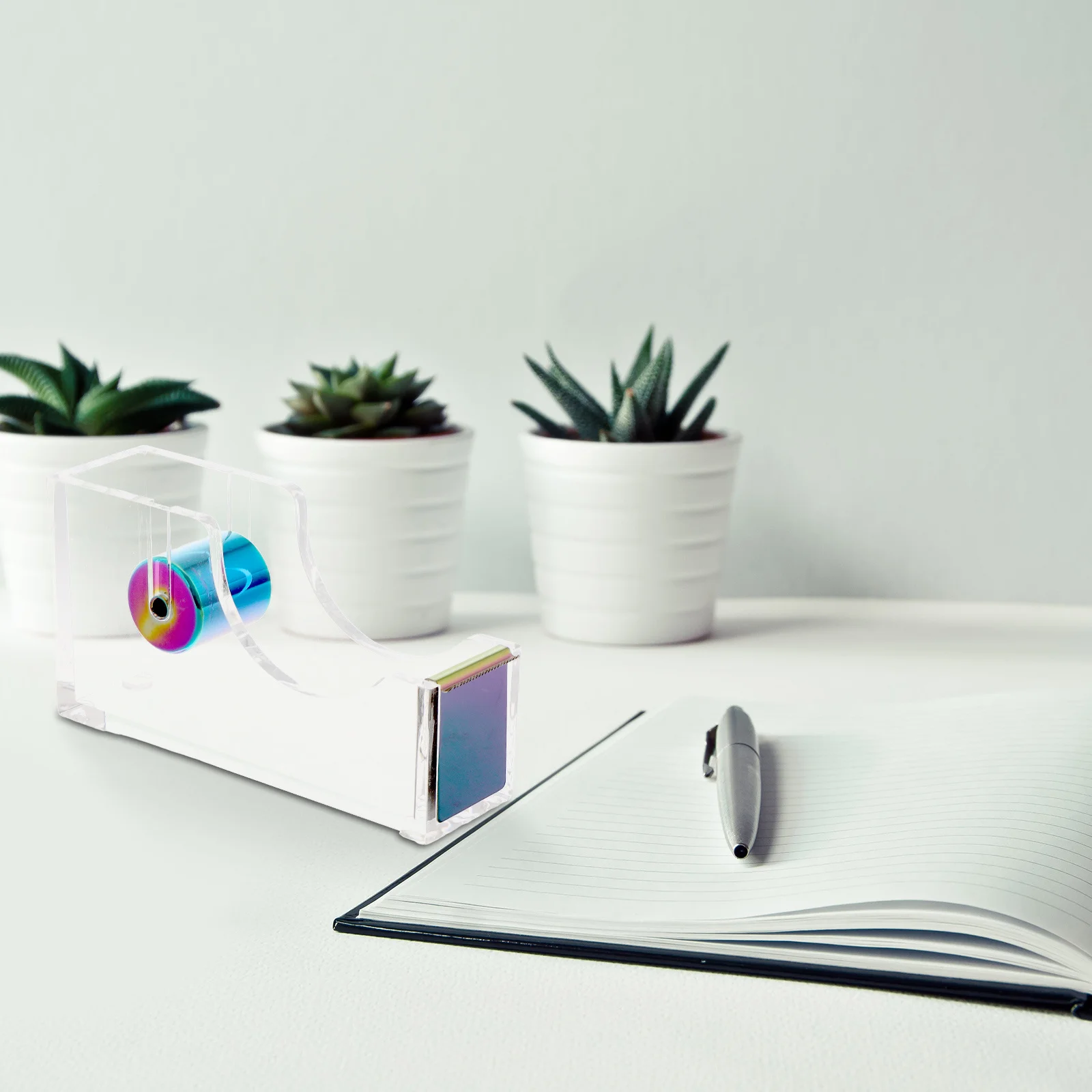 واضح الاكريليك لاصق موزع سطح المكتب الشريط حامل عدم الانزلاق قاعدة مكتب عمل منظم اليد المسيل للدموع القاطع سهلة الاستخدام