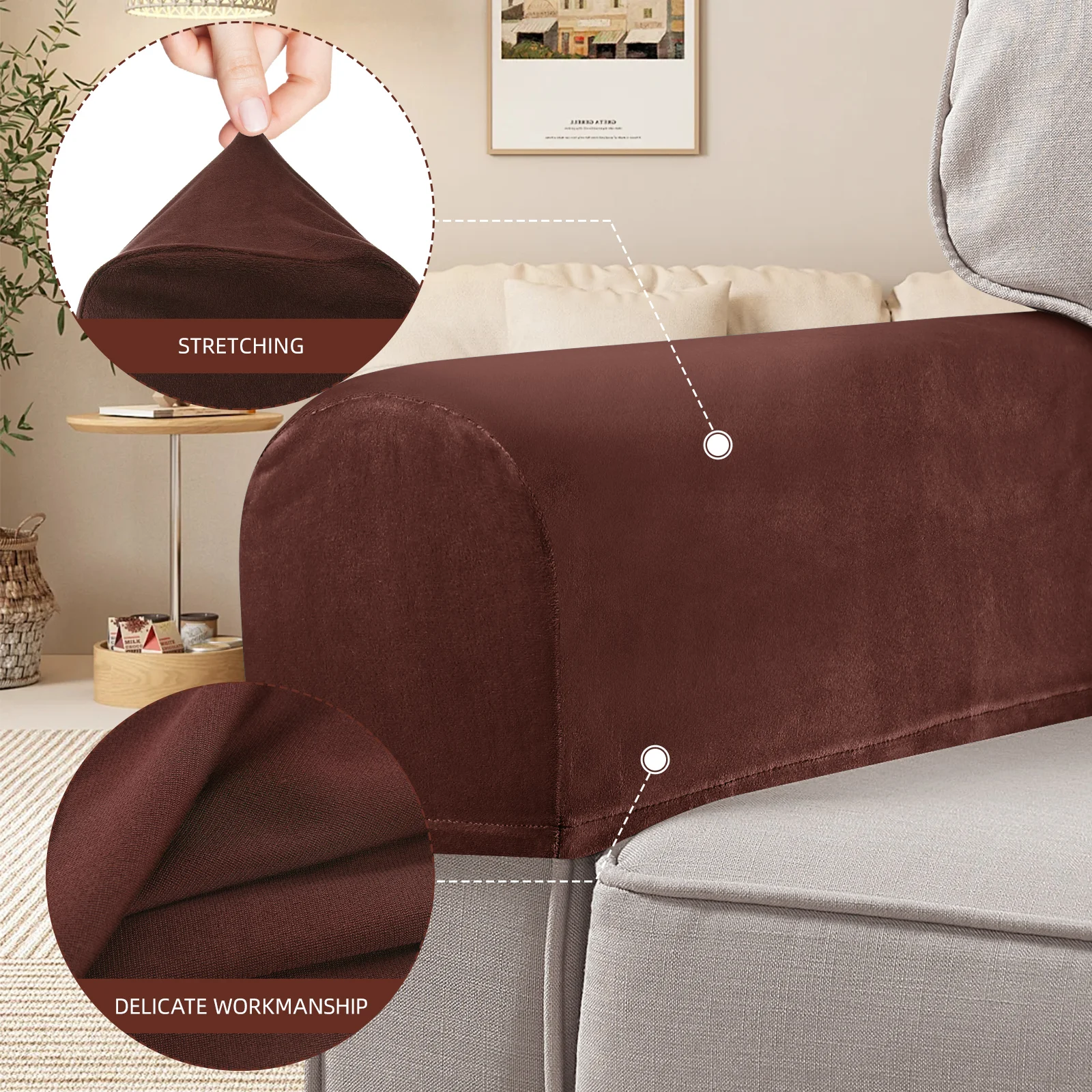 

2pcs Sofa Armrest Cover Elastic Protector Black Universal Long Lasting Polyester Household Decor Simple Style