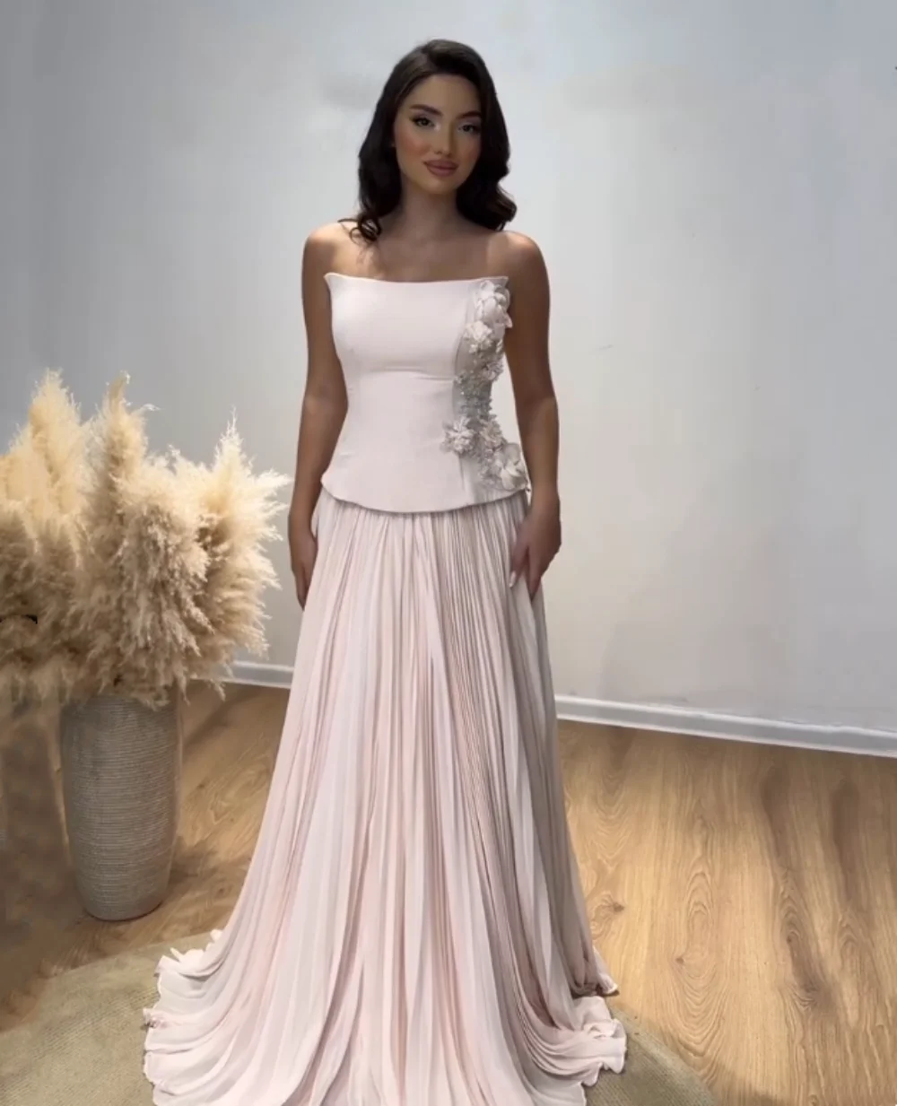 

Customized Chiffon Applique Pleat Strapless Floor-length Bespoke Occasion Prom Women's Evening Exquisite Party Wedding Charming