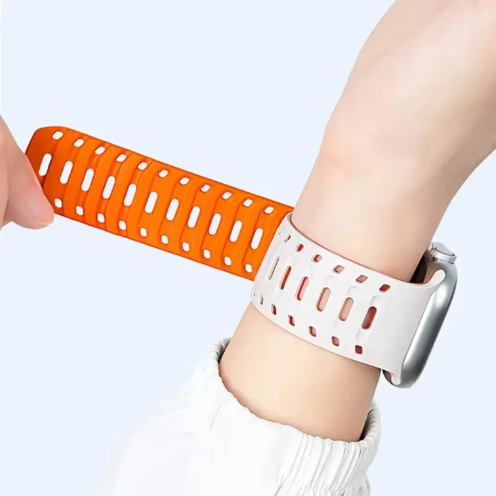 Спортивный силиконовый ремешок для Apple Watch Ultra 2/1 49 мм 10 46 мм Магнитный удобный дышащий ремешок Iwatch 9 8 7 6 5 SE 45 мм 44 мм