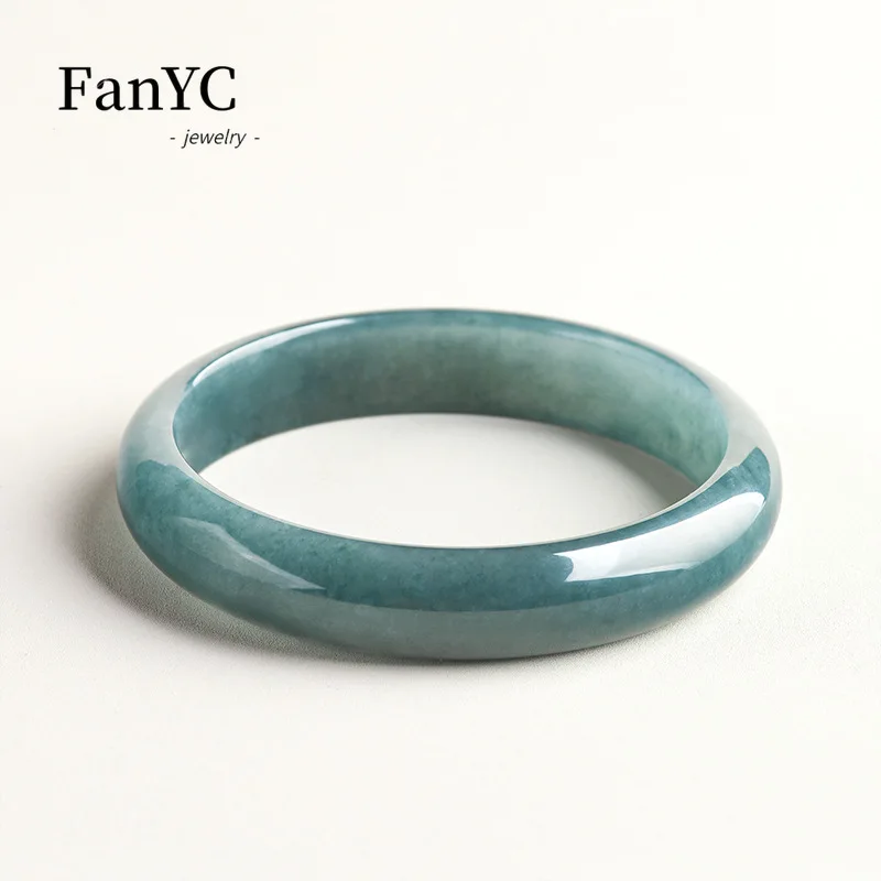 Myanmar A-goods Jadeite Blue Water Positive Circle Bracelet Hand-carved Simple Exquisite Ice Jade Bracelet Ladies Gift