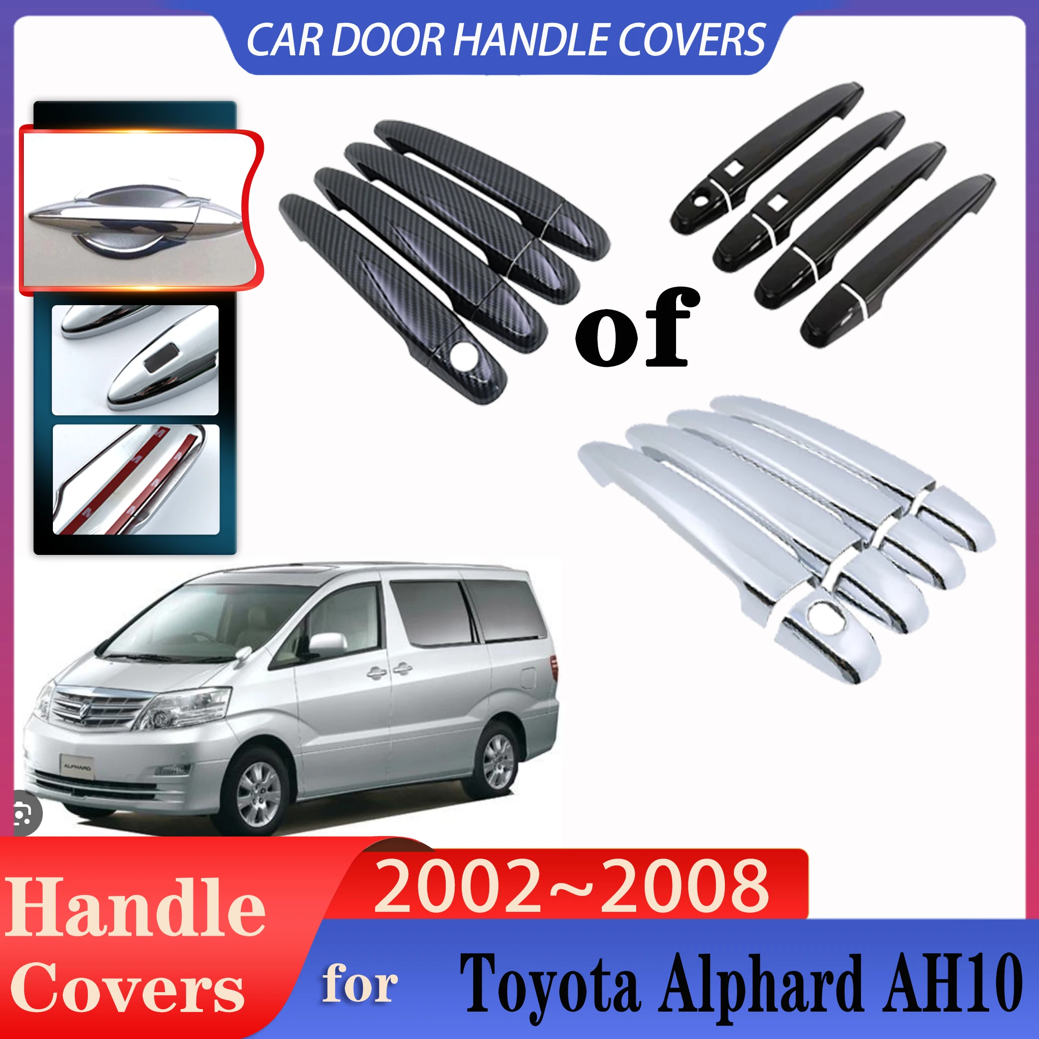 

For Toyota Alphard AH10 2002~2008 Car Door Handle Covers Exterior Scratch Protective Decor Rustproof Stickers Trim Accessories