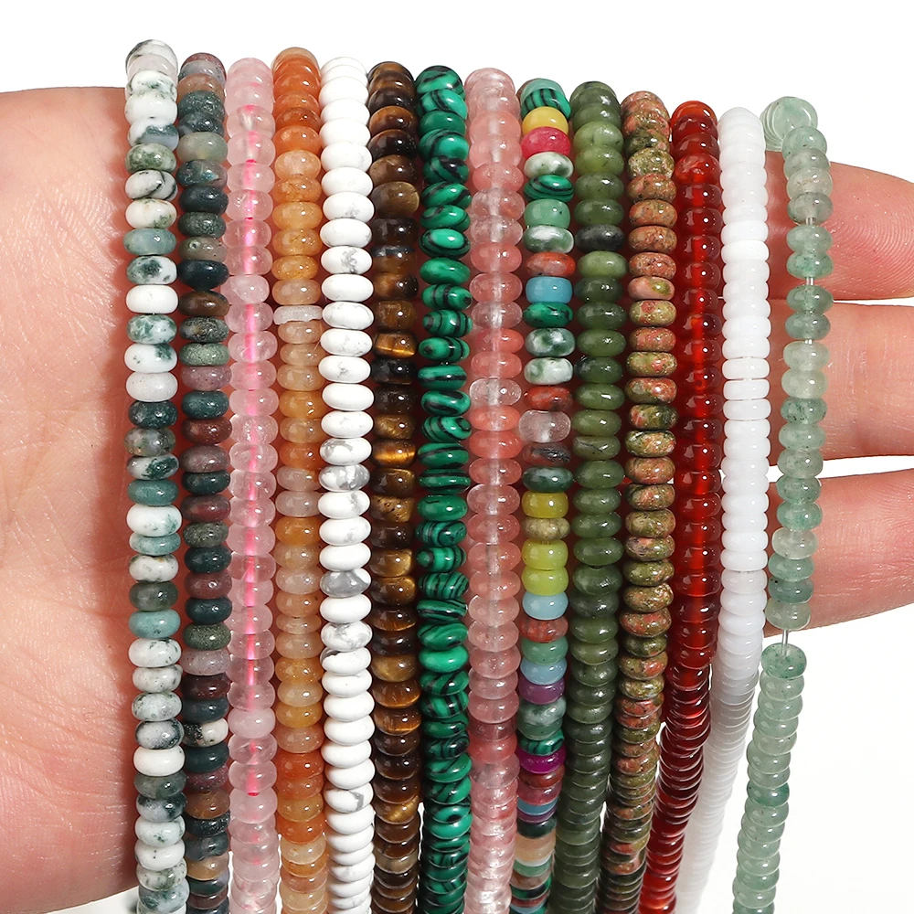 1String 4x2mm Natural Stone Beads Agate Malachite Tiger Eye Spaced Gem Abacus Bead For DIY Fashion Bracelet Necklace Accessories