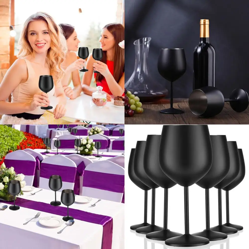 

Set of 8 Stainless Steel 18 oz Wine Glasses with Stems - Unbreakable Cups for Outdoor, Camping, Travel, Parties, and Events (Bla