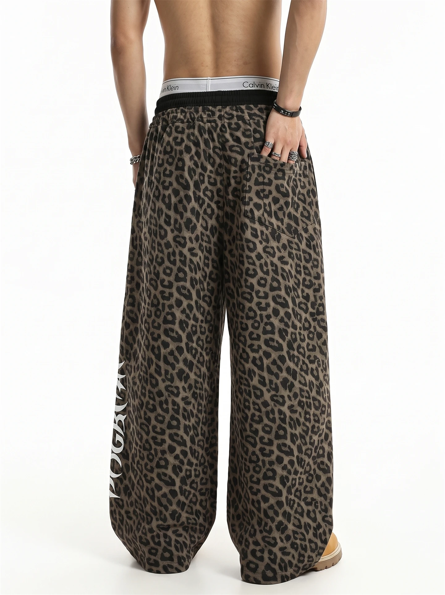 BETEBULE American Style Trendy Letter Print Leopard Pattern Men's Casual Pants Loose Cool Wide Leg Autumn New Arrival