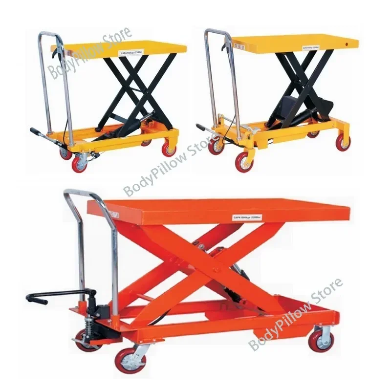 Hand push foot operated hydraulic lifting platform car Manual mold    Mobile flat  