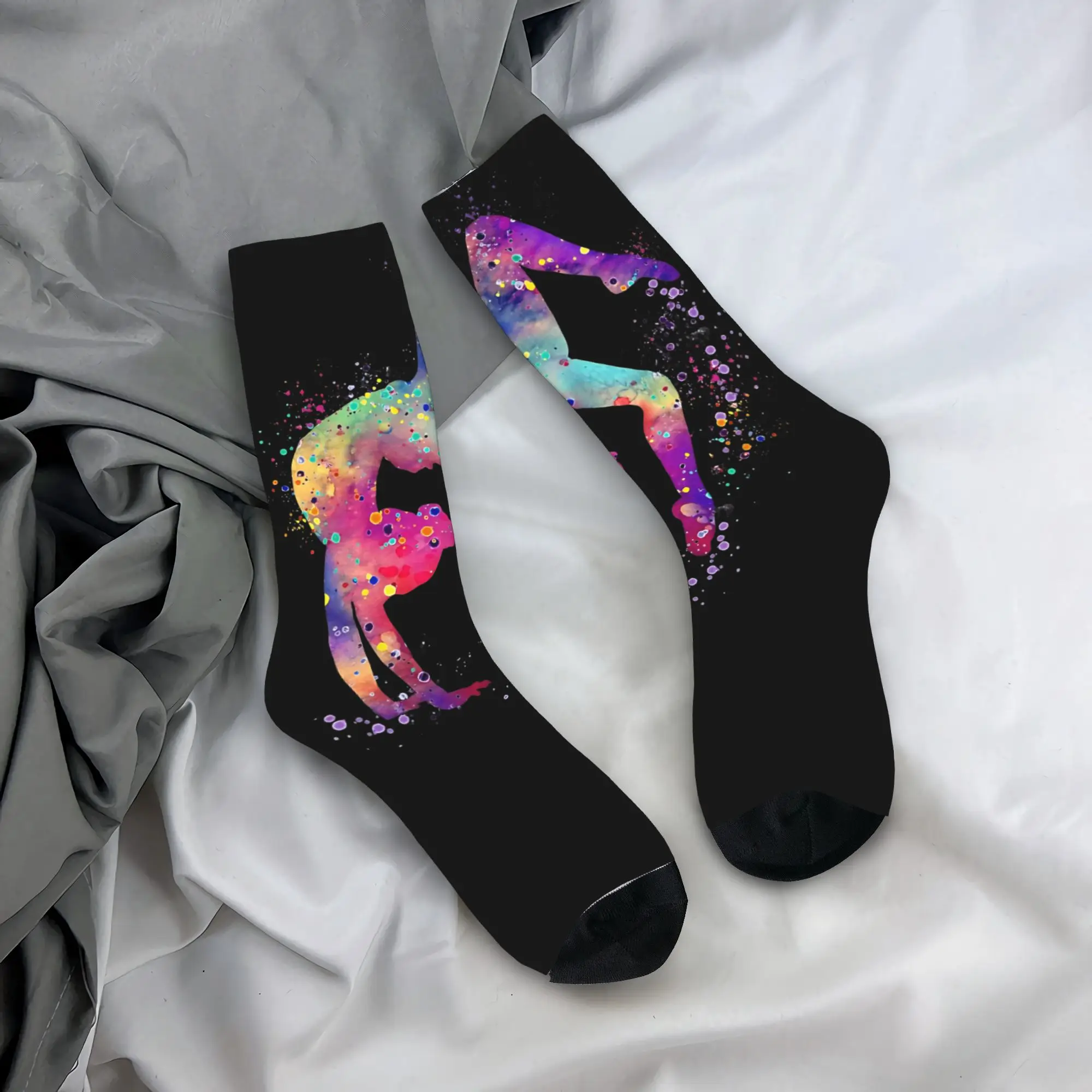 

Gymnastics Girl Tumbling Colorful Watercolor Stockings Custom Gothic Socks Spring Anti Skid Socks Women Men Breathable Socks