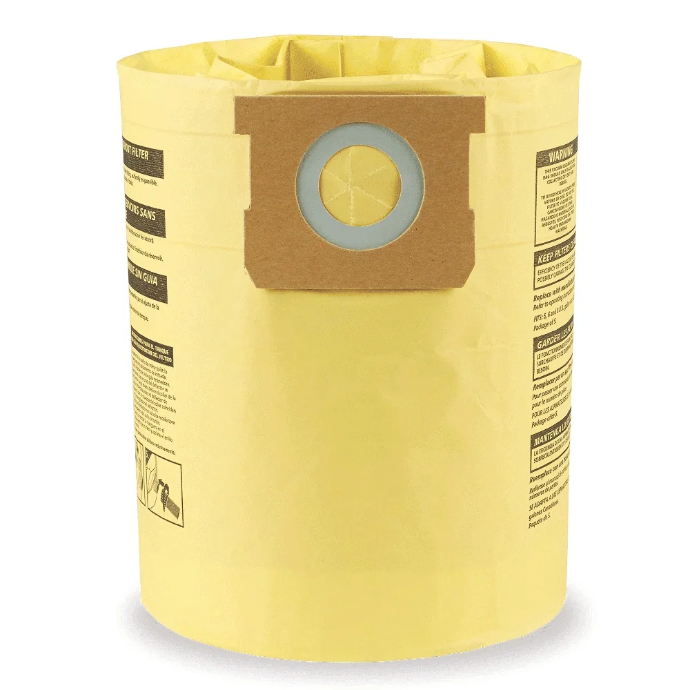 أكياس فلتر عالية الكفاءة للاستعمال مرة واحدة، عبوة من قطعتين من المواد الجافة والغبار الناعم وغير الخطرة المتوافقة مع Shop Vac 5-8 جالون