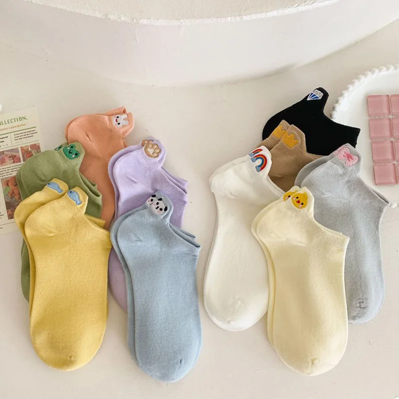 5 Pairs Cute Socks For Women Korean Style Animal Kawaii Socken Female Fashion Short Socks Cotton 100% Set Pack Summer Low Cut