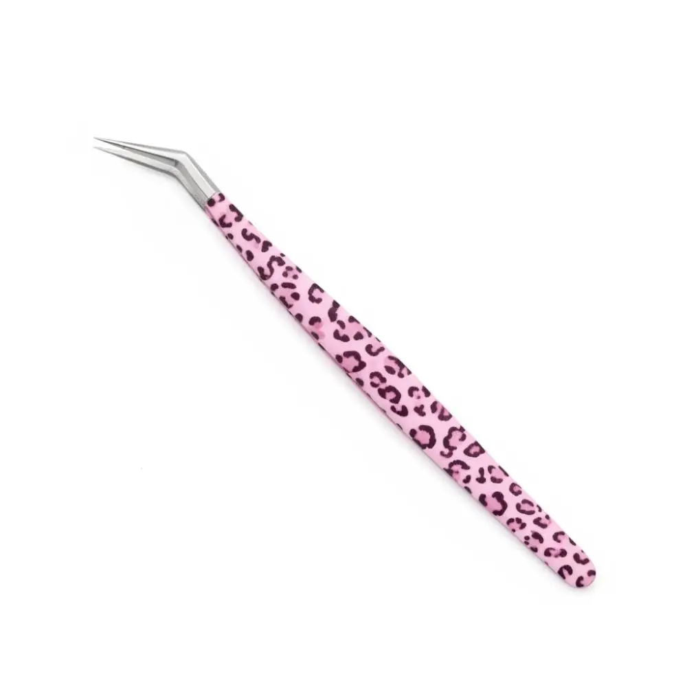 Stainless Steel Curved Stickers Tweezers High Precision Anti-static False Eyelash Tweezers Leopard Print Eyelash Curler