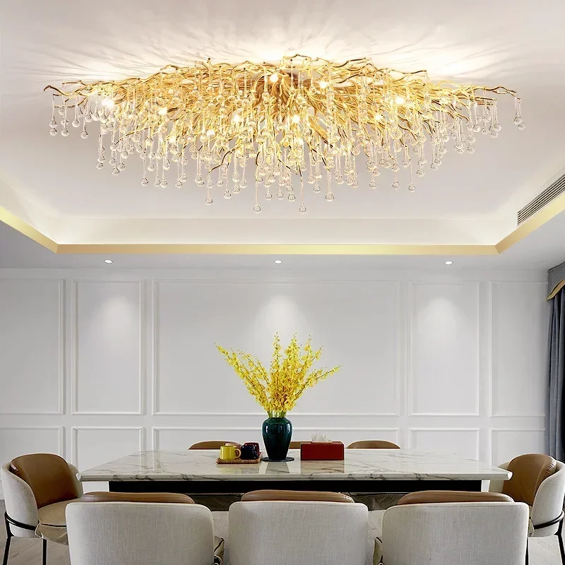 Luxury Gold Silver K9 Crystal Chandelier Modern LED Ceiling Pendant Light Living Room Kitchen Hotel