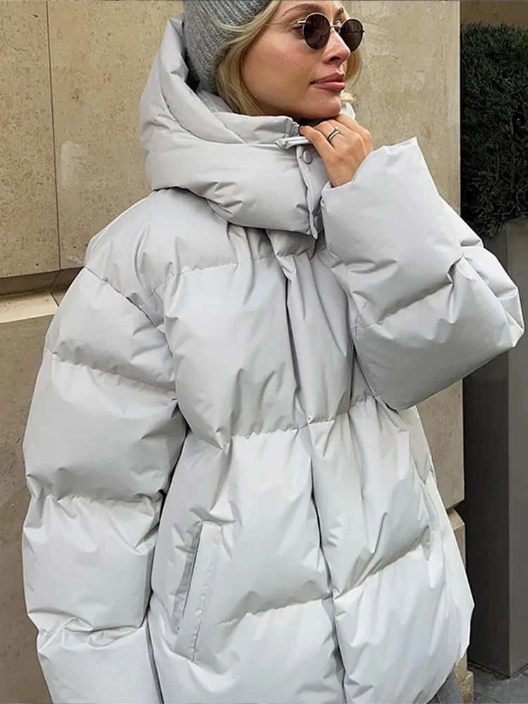 Fashion Thicken Hooded  Down Cotton Jacket For Women 2023 Winter Long Sleeve Snow Coat Female Warm High Street Loose Parkas Oute