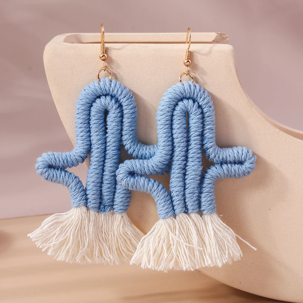 Aihua handgemachte gestrickte Regenbogen Kaktus Ohrringe für Frauen Mädchen schöne gehäkelte Wüste grüne Pflanze Ohrringe Sommers chmuck Geschenke – Detail 5