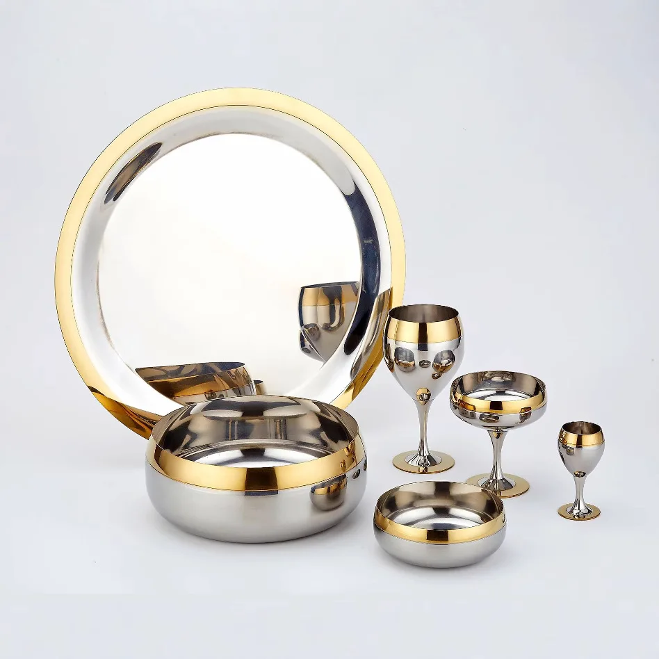 

304 Stainless Steel Phnom Penh Wine Glass Set Bar Cocktail Plate Bowl Restaurant, Home Creative Kitchen Supplies