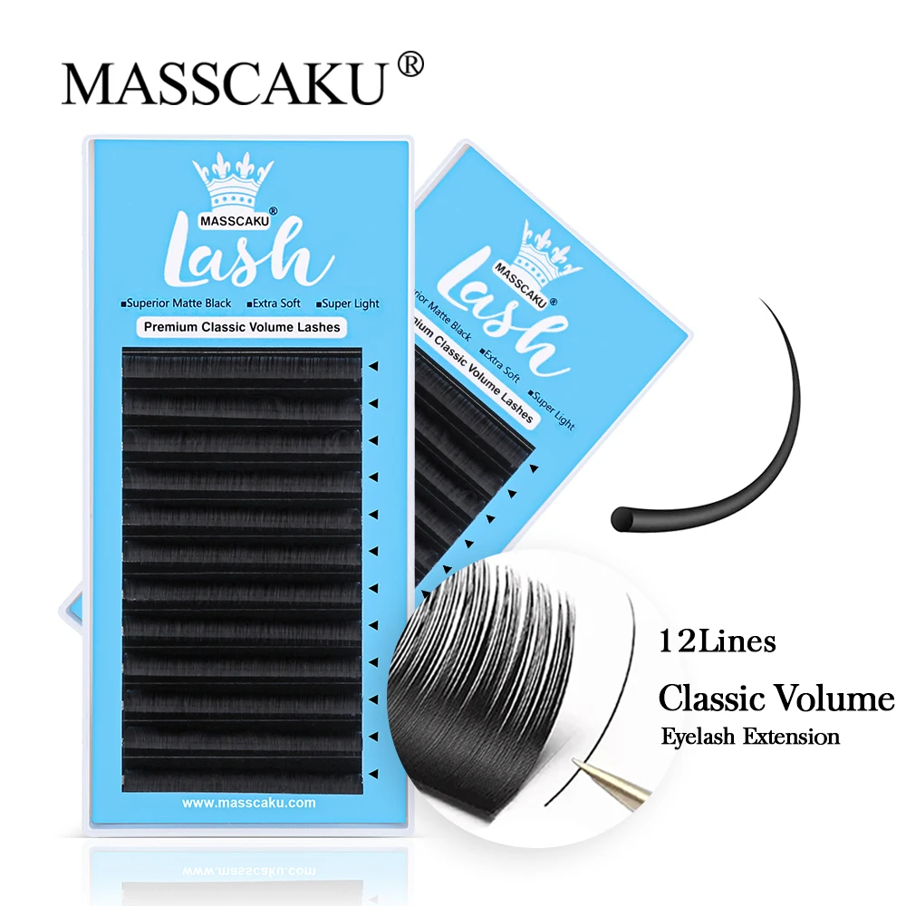 

MASSCAKU Individual Lashes 12 Rows 0.03-0.25mm J B C CC D DD L M Curl Natural Soft Classic Volume Eyelashes Extensions Makeup