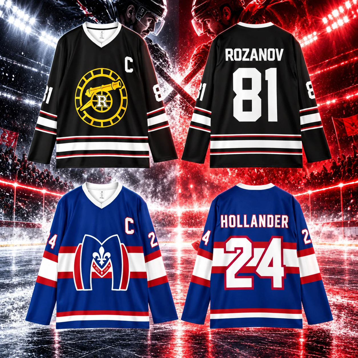 Vintage Ice Hockey Jersey Rozanov 81 Hollander 24,Men's Women's Retro Long Sleeve Hockey T-Shirt,Oversized Sports Streetwear Top