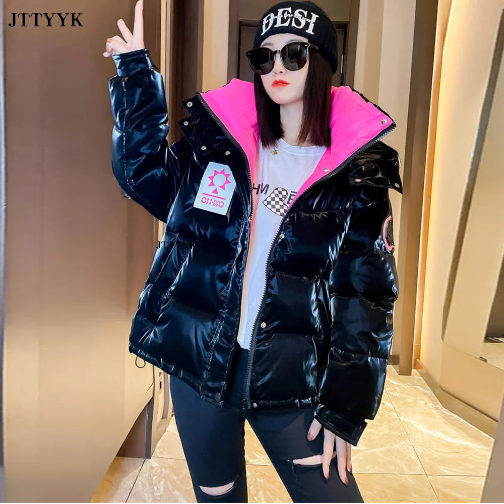 2024 New Hooded Black Down Jacket For Women Short Bread Down Coat Thicken Warm Female Filled Feather Parkas Snow Overcoat