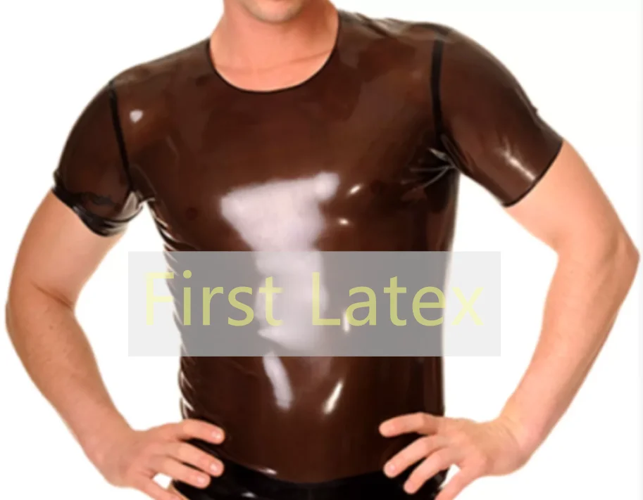 

Классический латексный мужской топ ручной работы, рубашка с короткими рукавами, униформа, мужской прозрачный резиновый топ, фетиш-латексная рубашка-поло