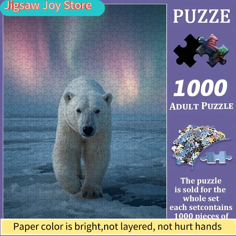 

Красочный пазл с полярным медведем и северным сиянием, для семейного досуга и веселых игр, яркий абстрактный дизайн, узор с арктической сценой, увлекательная головоломка