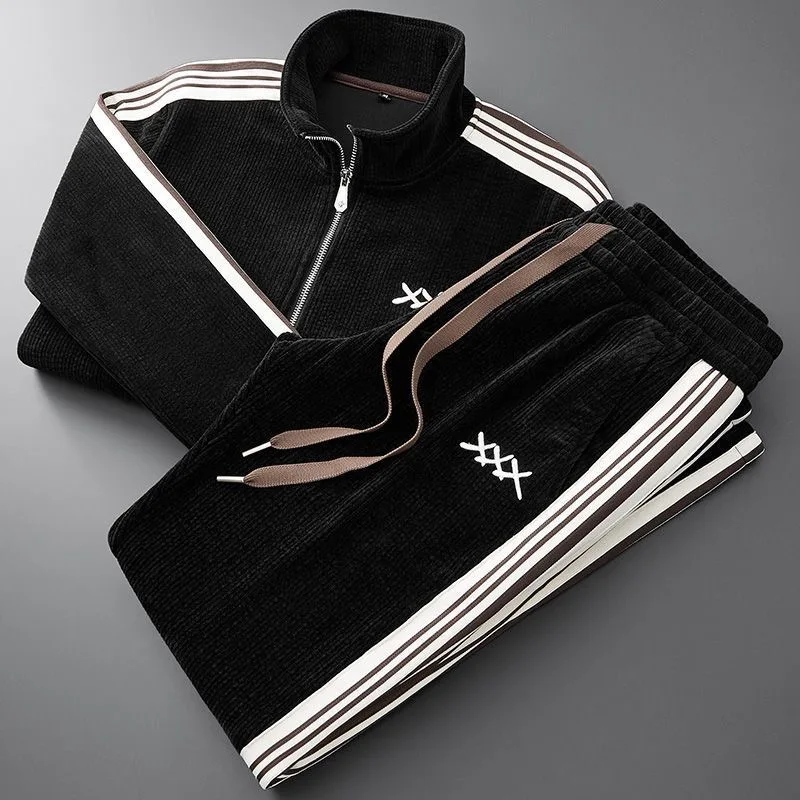 Men's clothing Winter New Fashion Slim Embroidery coats Female and Men's set Casual Warm Sports Casual Tracksuit men