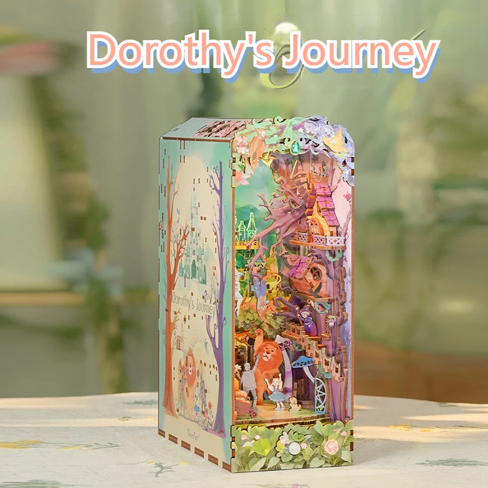 

3D Wooden Puzzle Book Nook DIY Kit with Body Motion Sensor LED Light Bookend Bookshelf Insert Mini House Kit Dorothy's Journey