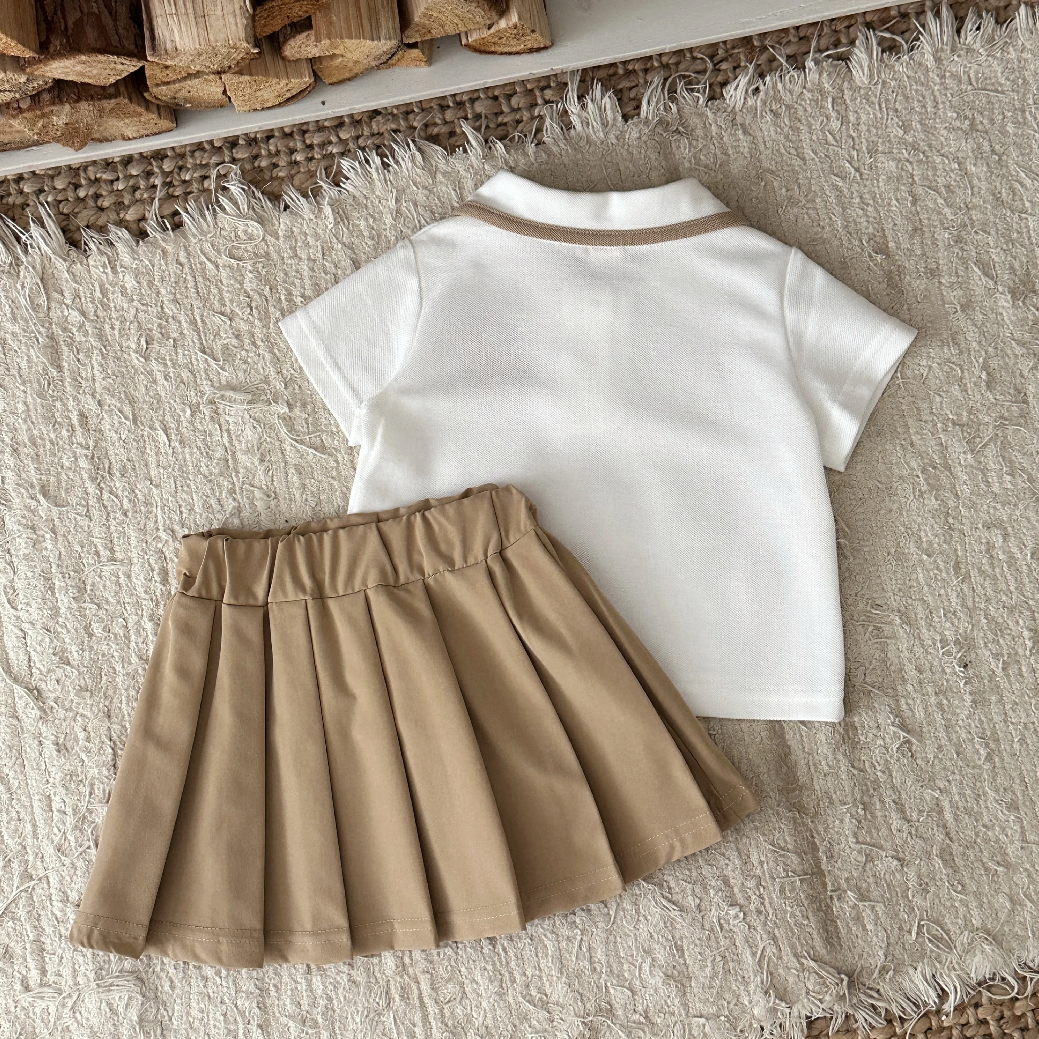Summer Baby Girl Set Pleated Skirt Cartton Embroidery T Shirt 2pcs Toddler Short Sleeve Tee Outfits Preppy Style Dress Suit 0-3Y