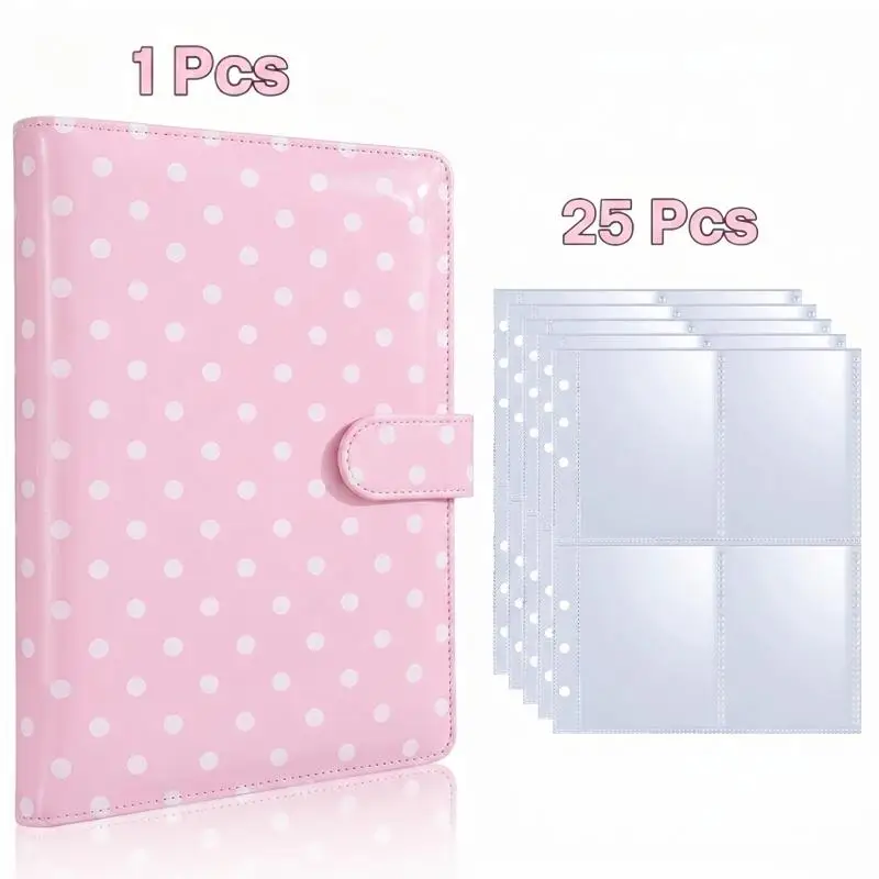 Solid Color Polka Dot Loose Leaf Storage Book Photo Card Folder Outer Shell+25pcs Four Grid Inner Pages For Organizing Cards