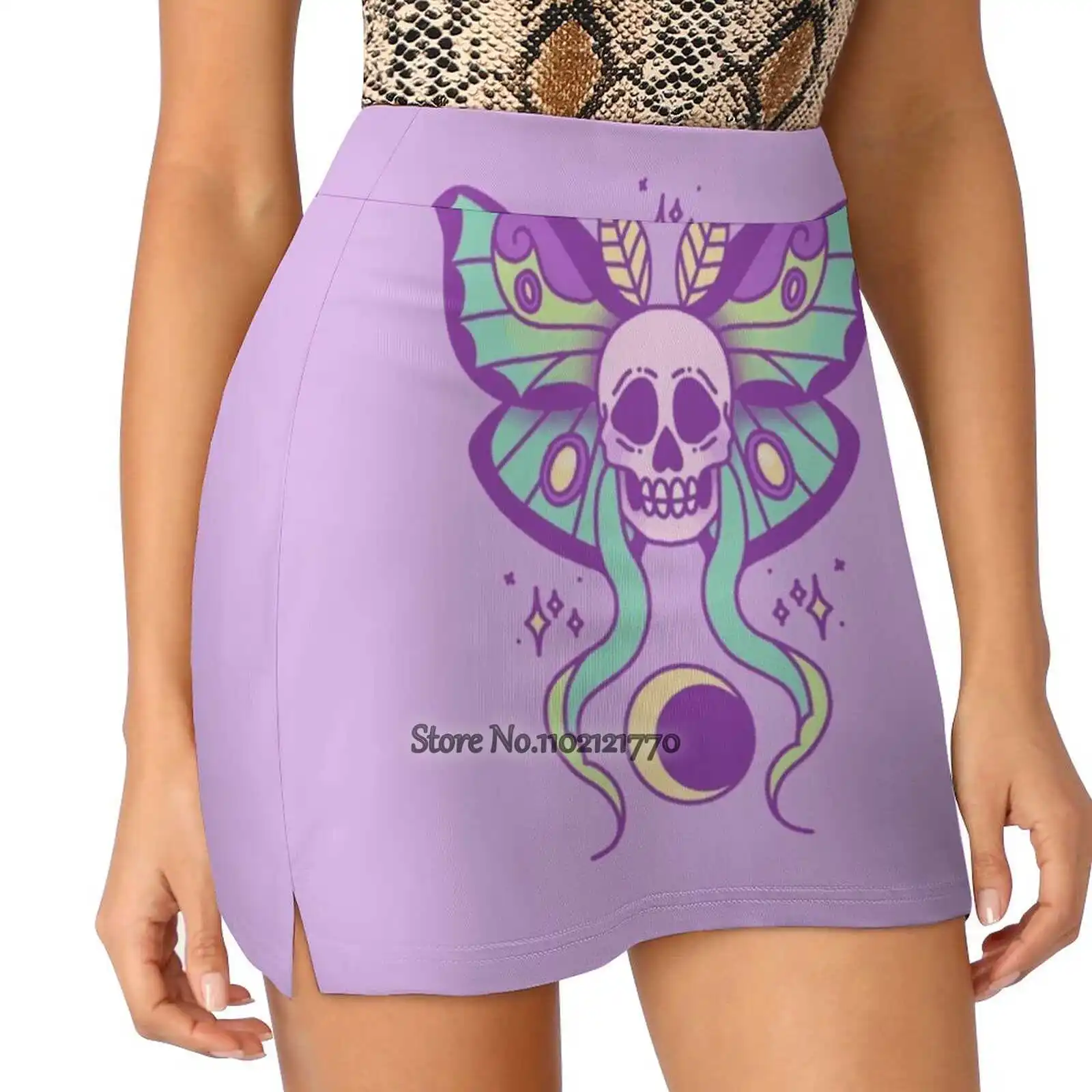 

Luna Moth Trending Fashion Skirt Summer Printed Women Sport Skirts Double-Layer Athletic Luna Moth Lunar Moth Skull Spooky