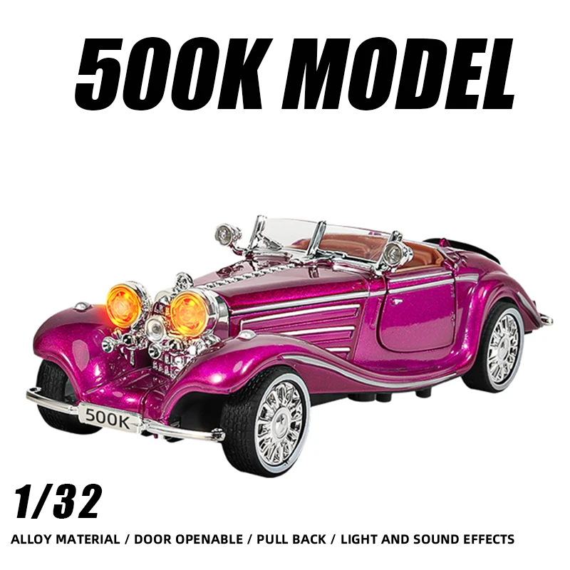 1:32 Classic Car 500K Diecast Metal Simulation Retro Alloy Model Fast Furious Sound Light Collection removable Kids Toy Gift