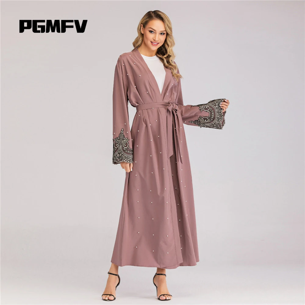 

Hot Selling Embroidered Beaded Abaya Middle East Muslim Long Sleeve Robe Women's Arabic Long Cardigan Kaftan Tunic Fashion Dress