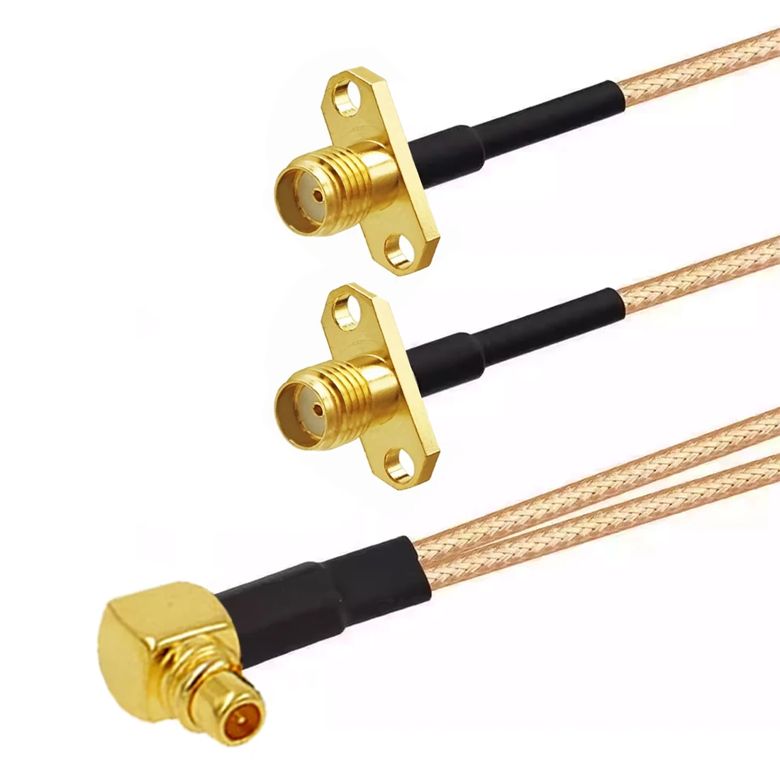 MMCX Male Right Angle to 2X SMA 2-Hole Panel Y Type Splitter Combiner Pigtail Cable 15CM 6