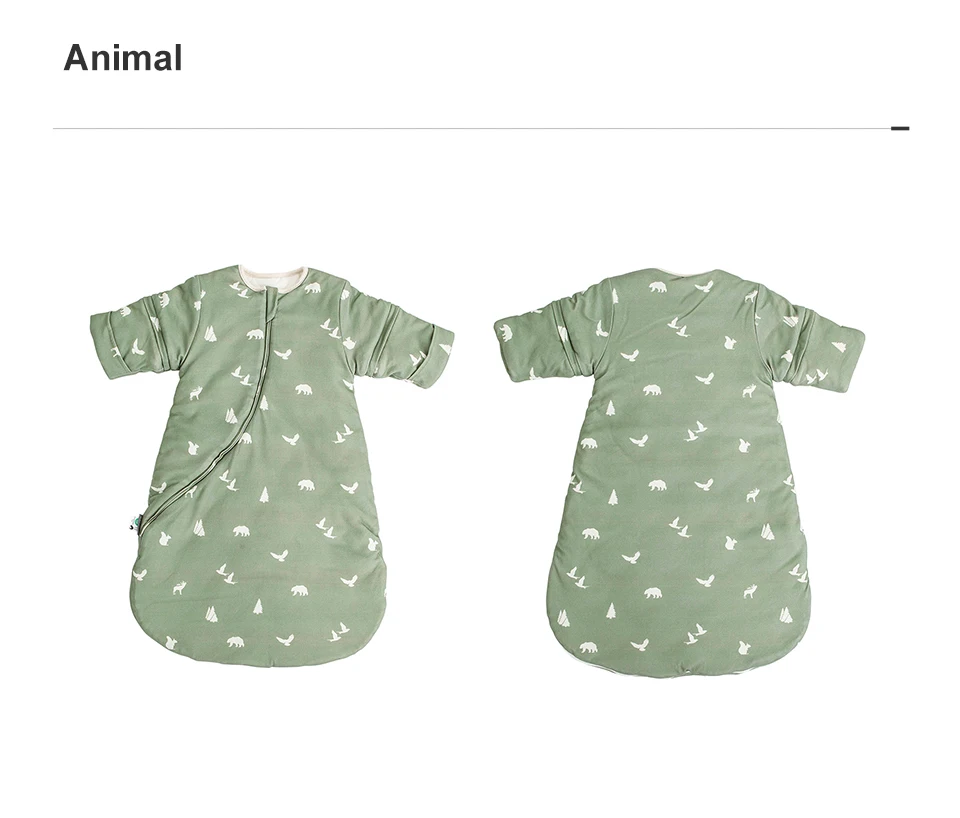 Sleeping Bag For Babies 0-24M Soft Cotton Breathable 2-Ways Zipper Cute Animal Print Baby Sleeping Bag With Removable Sleeves
