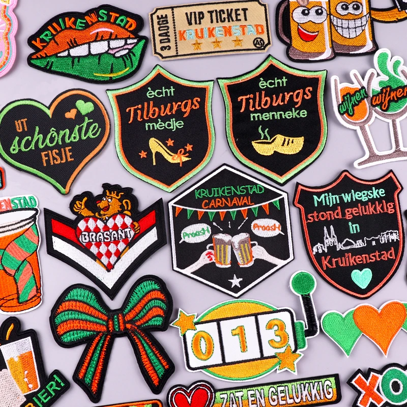 

2024 Carnival Kruikenstad Emblem Iron On Patches For Clothes Green Orange Netherland Carnival Embroidered Patches For Clothing