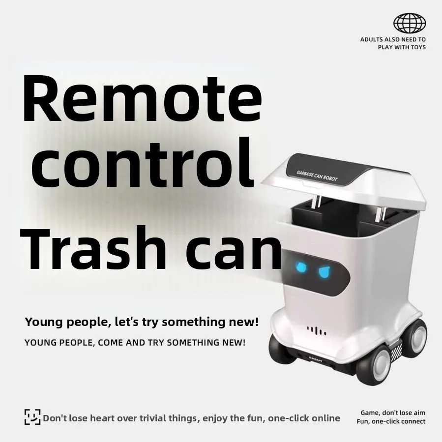 Desktop Series Remote Control Mini Trash Can Four-wheel Drive Rotating Pocket Smart Robot Toy Gift