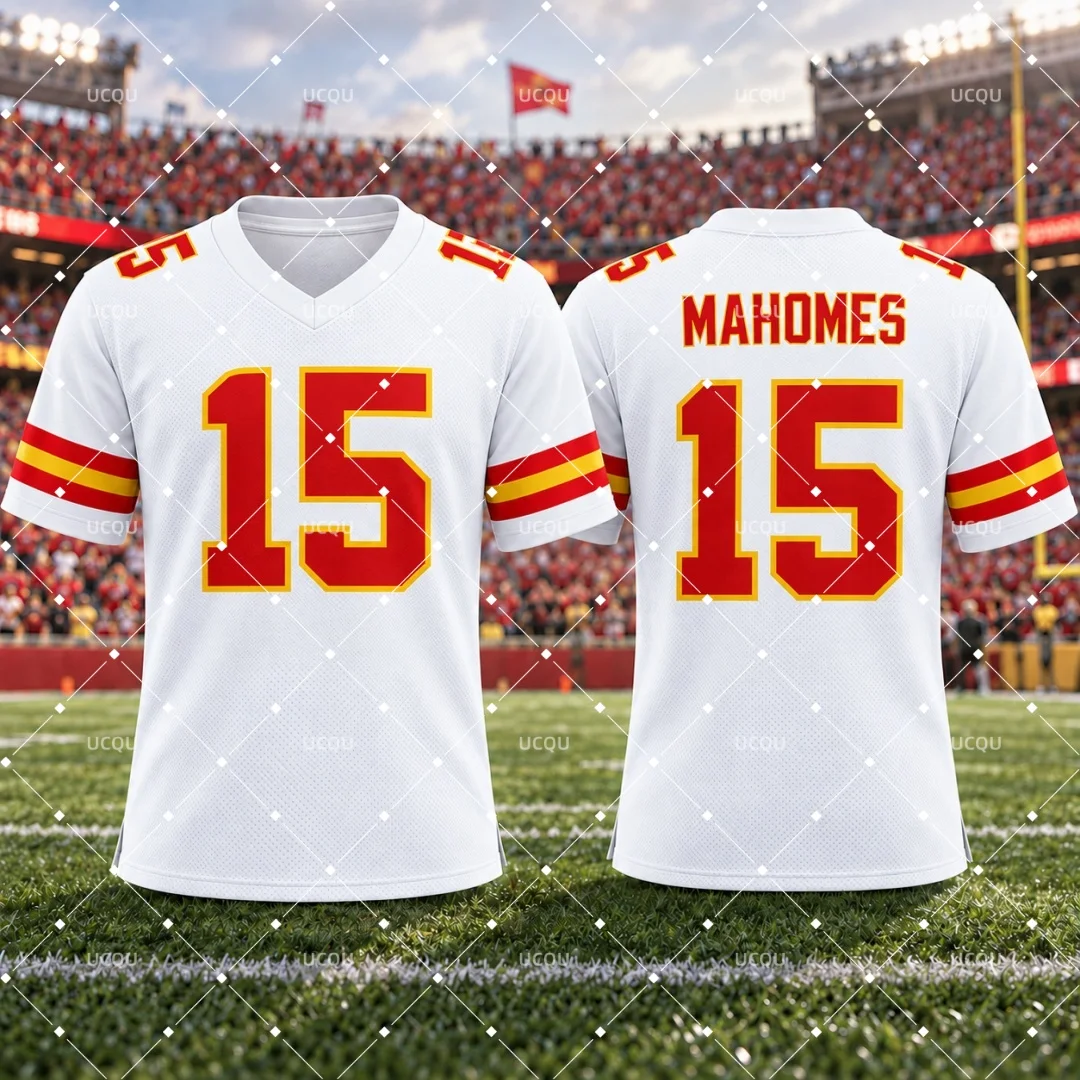 26-27 Patrick Mahomes #15 American Football Jersey Men Women Kids Quick Dry V Neck Short Sleeve Sport Uniform Fan Game Day Shirt