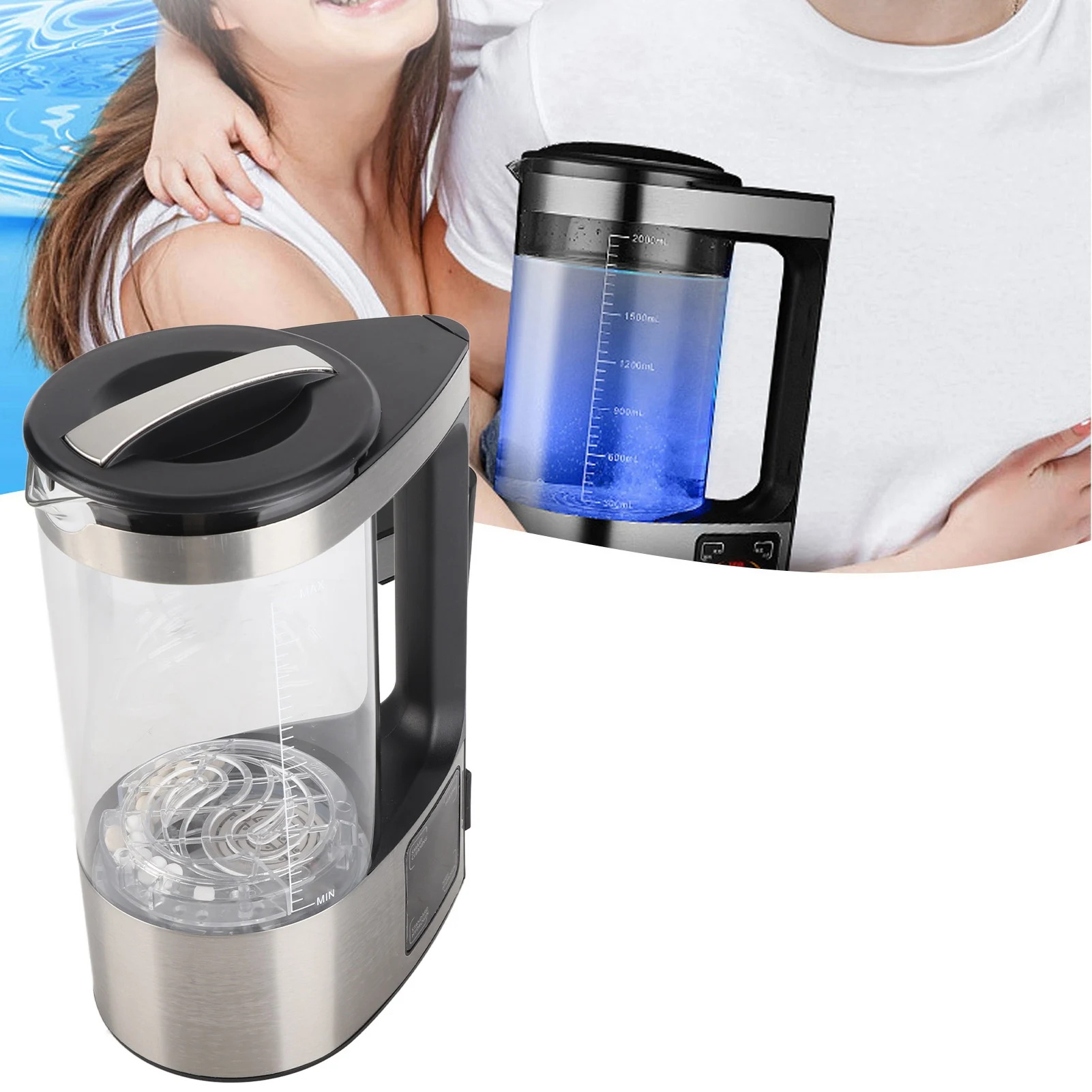 2L Hydrogen Rich Water Machine 220W SPE PEM Technolog Constant Temperature Heating Hydrogen Generator Water Kettle 110‑220V