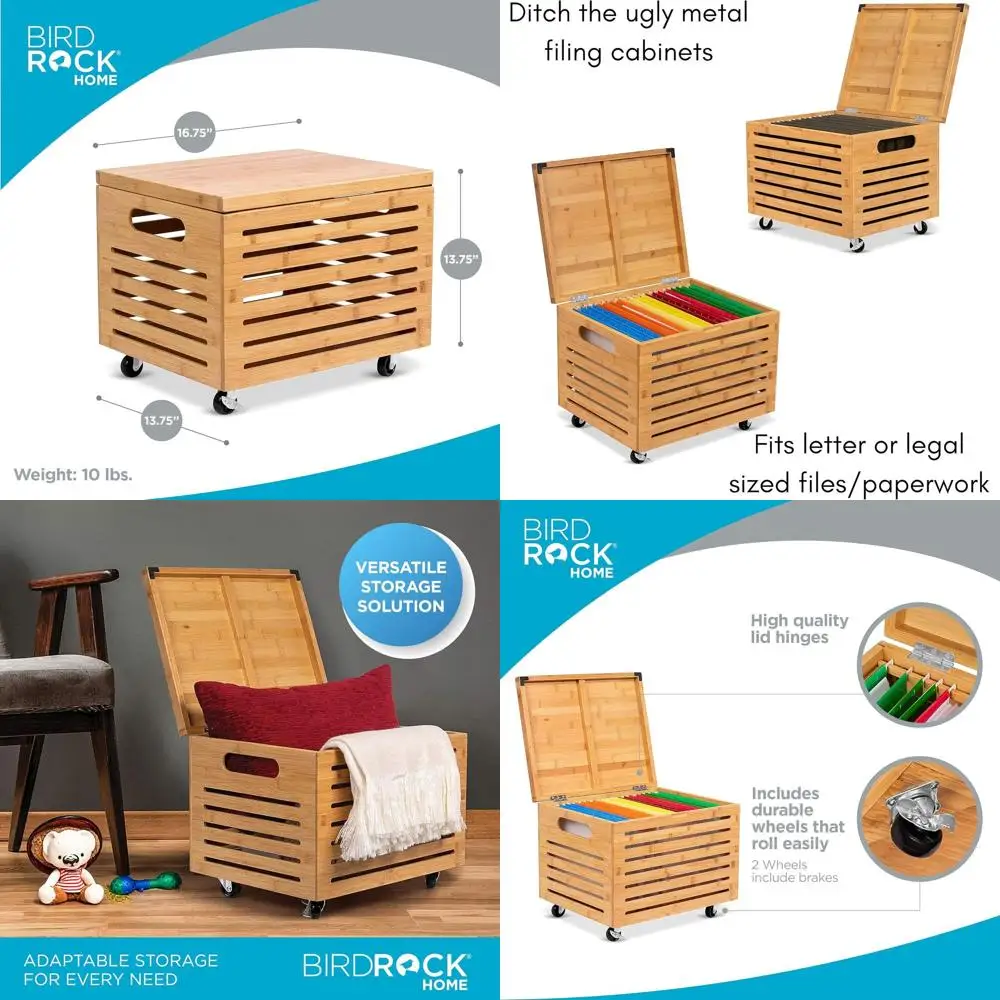 

Bamboo Hanging File Storage Box with Lid - Natural Wood Organizer for Letter/Legal Files and Binders