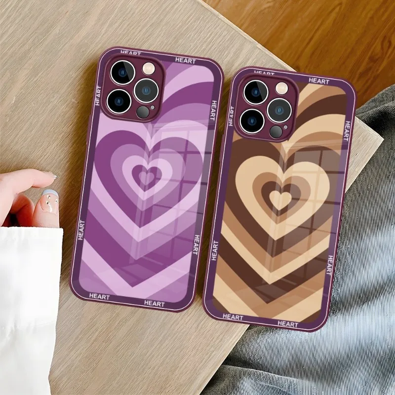 Latte Love Caffee Heart Phone Case Purple Green Glass For IPhone 13 14 12 11 Pro Max Plus Mini X XR 8 7 6s SE2020 Cover