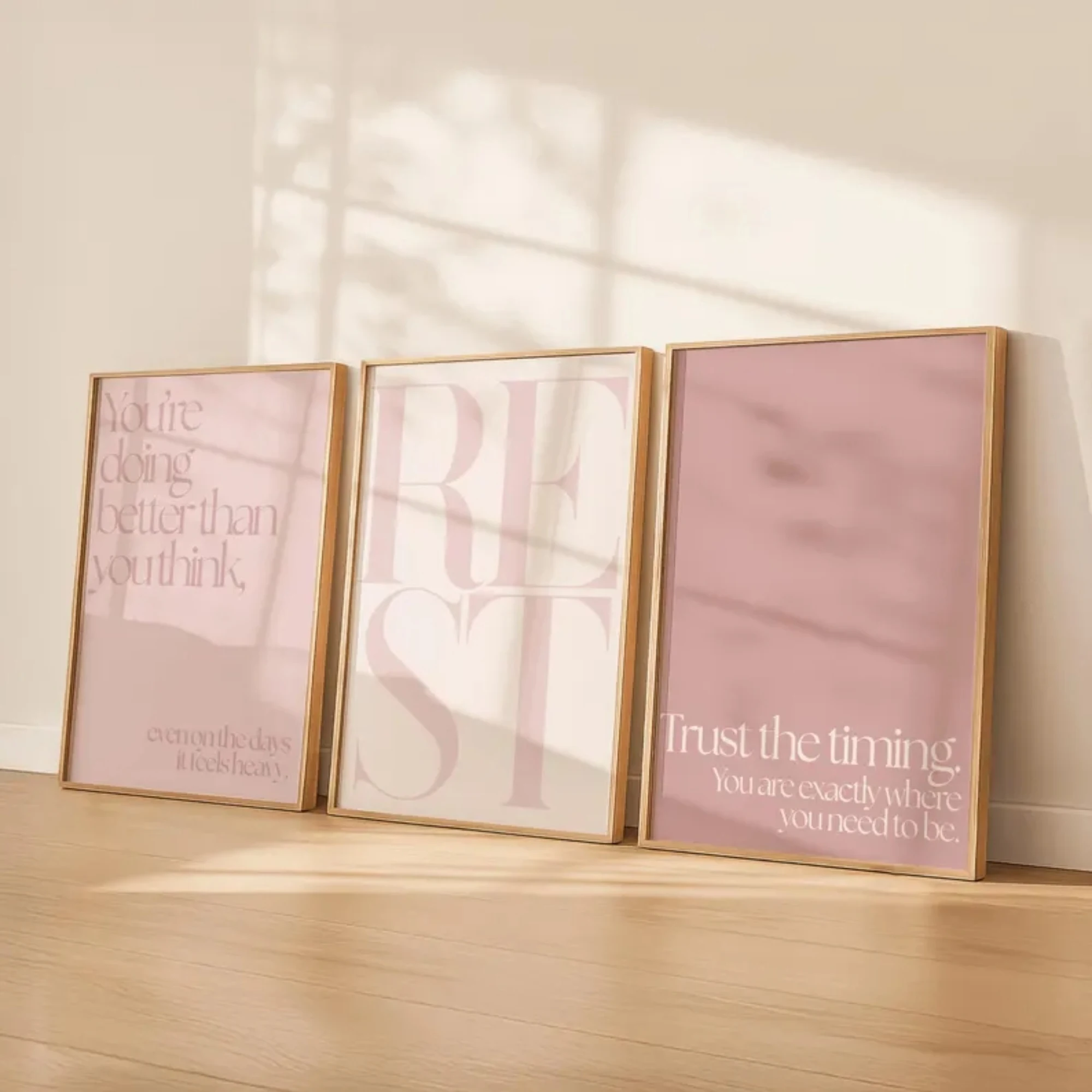 Pink Rest Quote Minimalistischer, ruhiger, femininer Wandkunstdruck, Leinwandgemälde, Poster, Bild für Wohnzimmer, Schlafzimmer, Heimdekoration