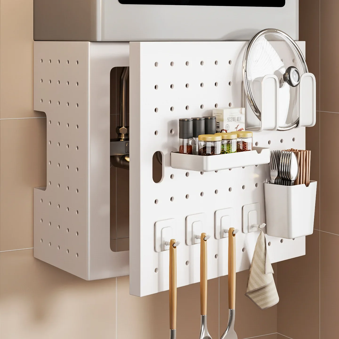 Water Heater Cover Gas Pipe Decorative Shielding Pegboard Pipe Cover Kitchen Storage Shelf