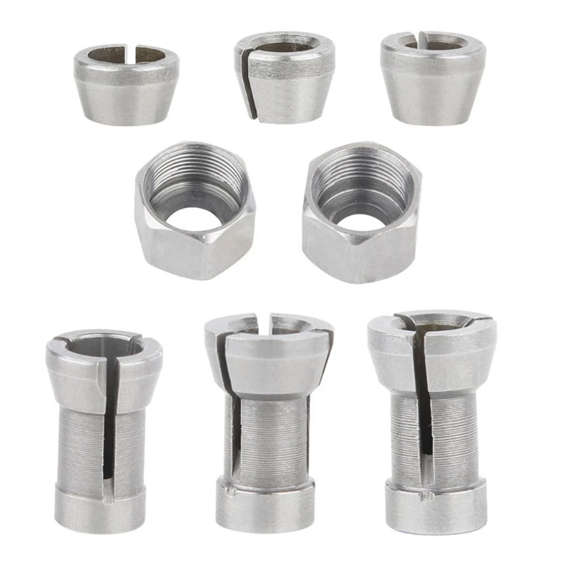 Lightweight 44g Trim Router Collet Adapter Conversion 8PCS Set 6mm 6.35mm 8mm Chuck Conversion Fit for Wood Carving Tool A2BB