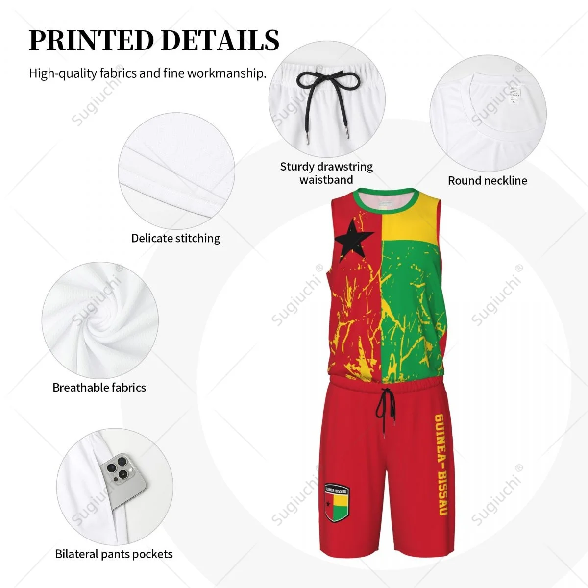 Team-up Guinea-Bissau Flag Grain Men Basketball Jersey Set Shirt & Pants Sleeveless Custom Name Nunber Exclusive